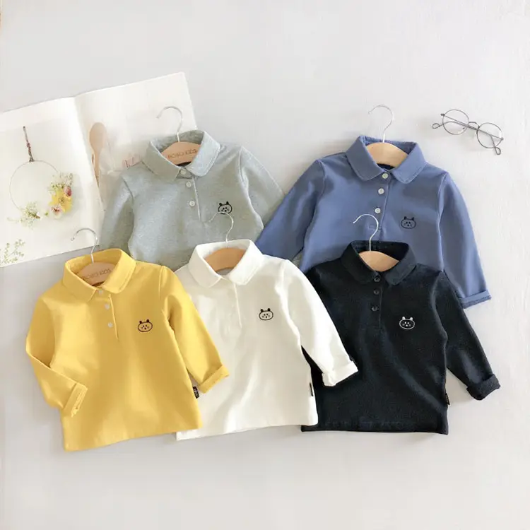Новинка весна-осень 2019, стильные рубашки-поло для мальчиков, оптовая продажа, китайские хлопковые рубашки-поло с длинным рукавом и логотипом на заказ для детей 3 лет