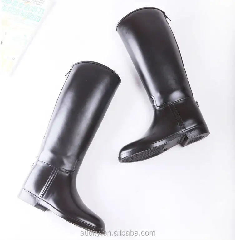 Botas de lluvia de goma para mujer, color negro, liso, con cremallera trasera