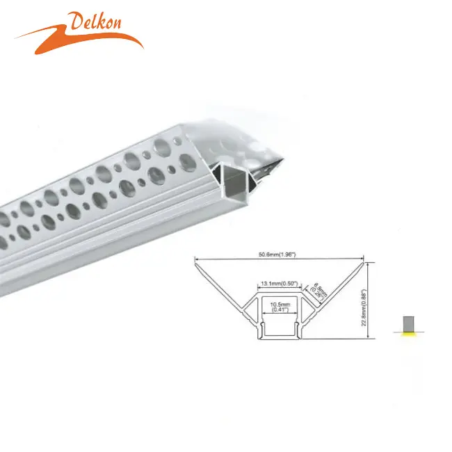 50*23mm T5 6063 köşe sıva Trimless LED alüminyum kanal ekstrüzyon profili 10mm genişlik LED şerit