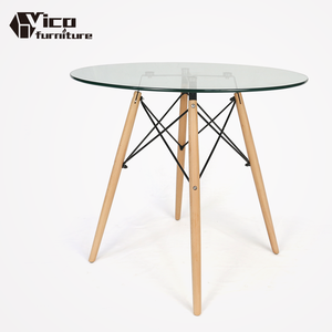 批发工厂现代圆形咖啡玻璃结束表与四个木腿 - Product Image 1