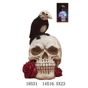 Day of Death Resin Statues Perched <strong>Raven</strong> on Rose Skeleton Bird Crow Skeleton Figurine Statue - Product Image 2