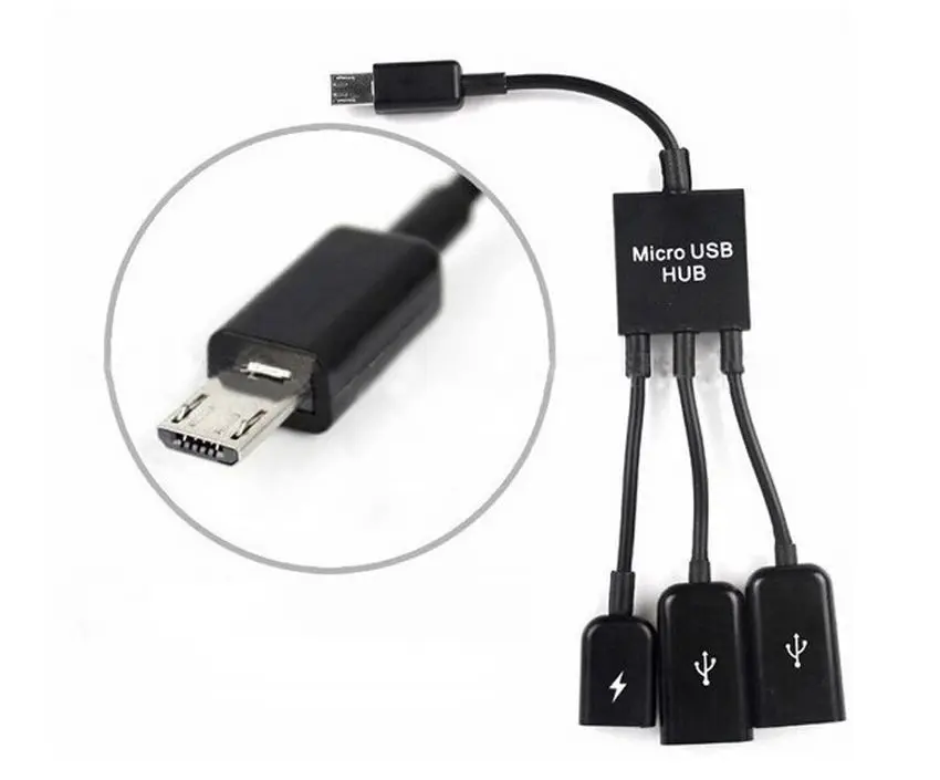 Oem 3-in-1 Micro USB HUB thông minh Adapter Cáp nam nữ và đôi USB 2.0 máy chủ OTG để sạc và truyền dữ liệu