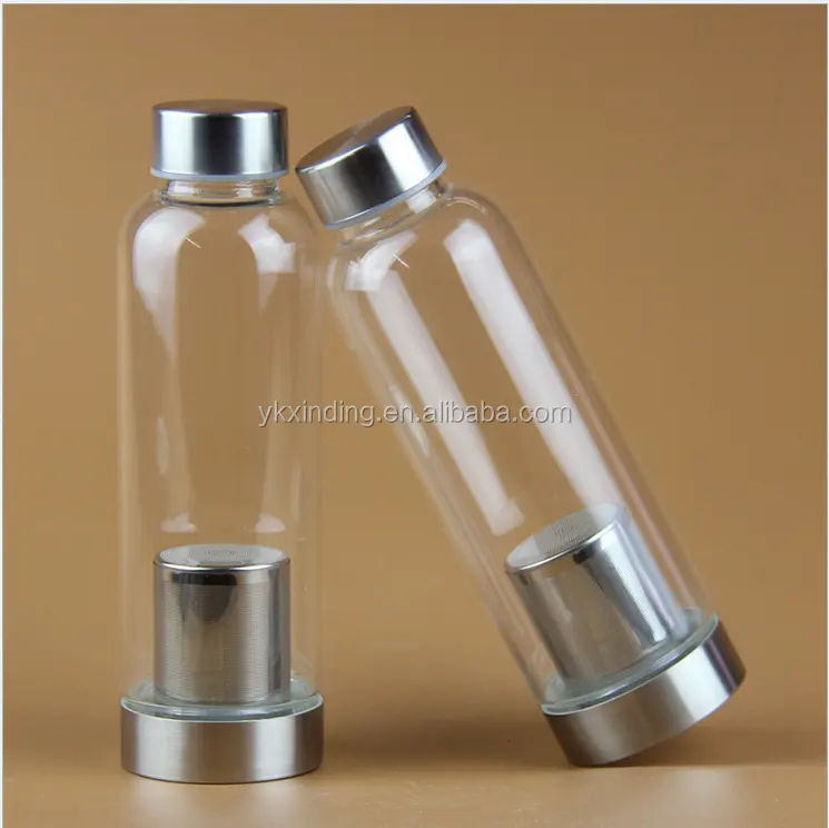 2024 nuevo diseño de vidrio Infusor de frutas botella de agua Infusor de té de acero inoxidable botellas de vidrio