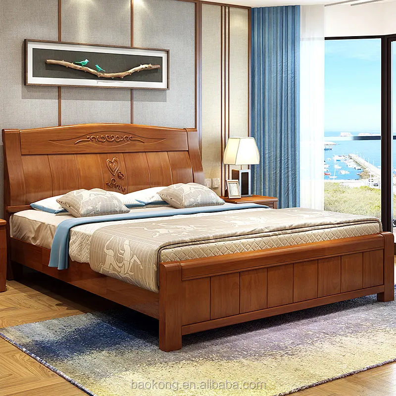 Cama doble de tamaño King, de madera maciza, último diseño, superventas