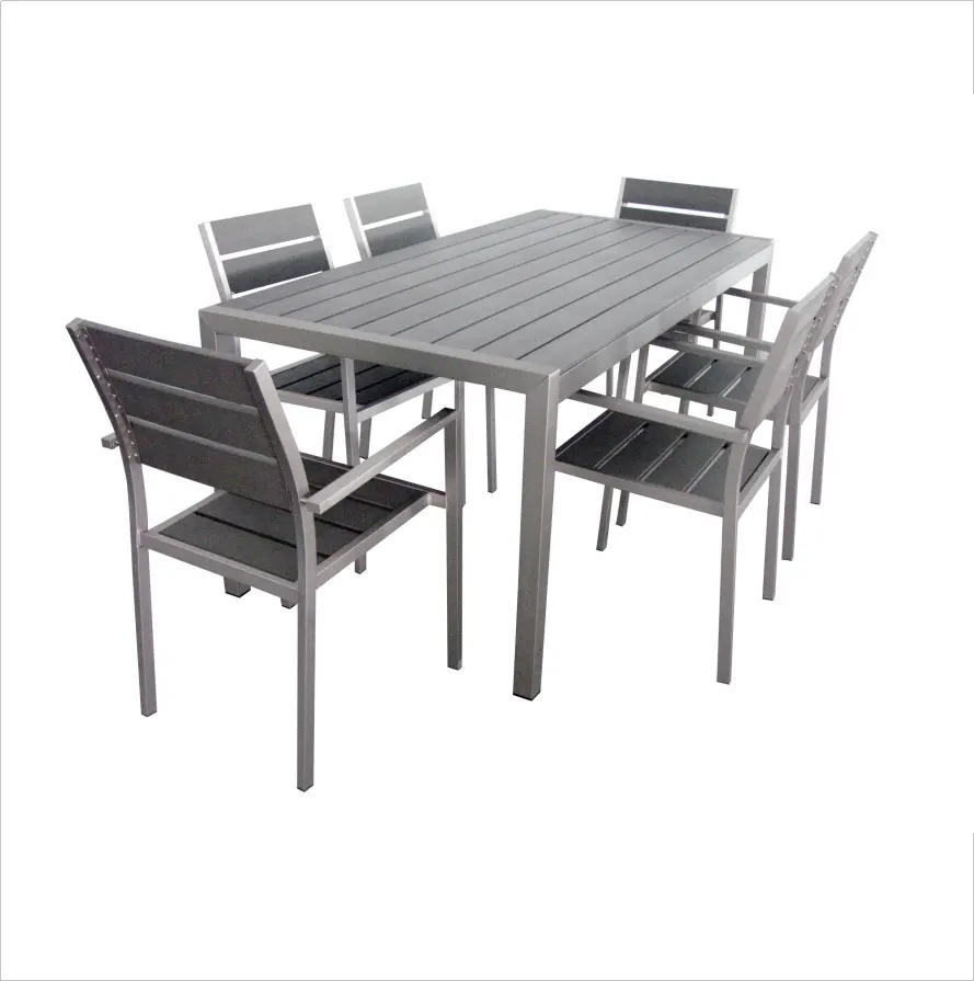 Da Vinci arte personalizado hacer al aire libre jardín patio muebles de comedor de madera 6 plazas oblongo Royal aluminio mesa de comedor y sillas conjunto