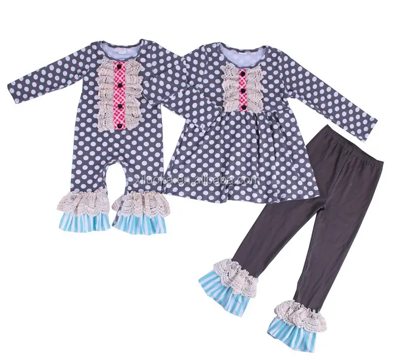 Polka dot baby romper matching children clothing sets ruffle girls boutique outfits