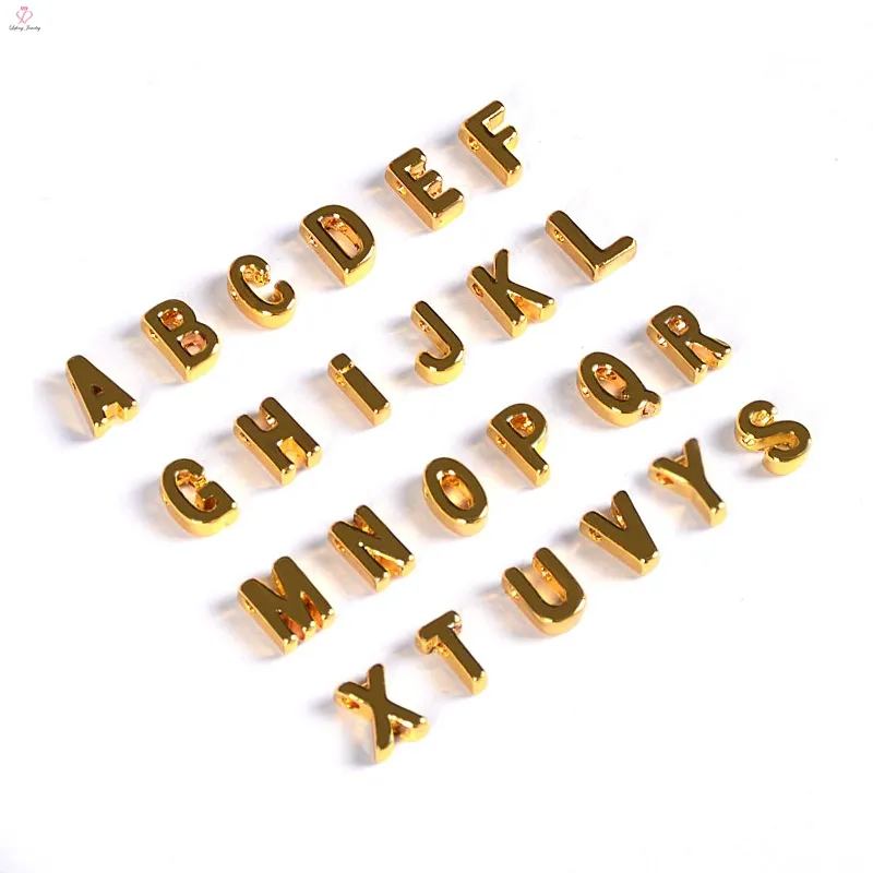 Venta al por mayor de joyería de moda hecho a mano Diy A-Z Acero de plata de 18k oro encanto de la letra inicial alfabeto diseño colgante