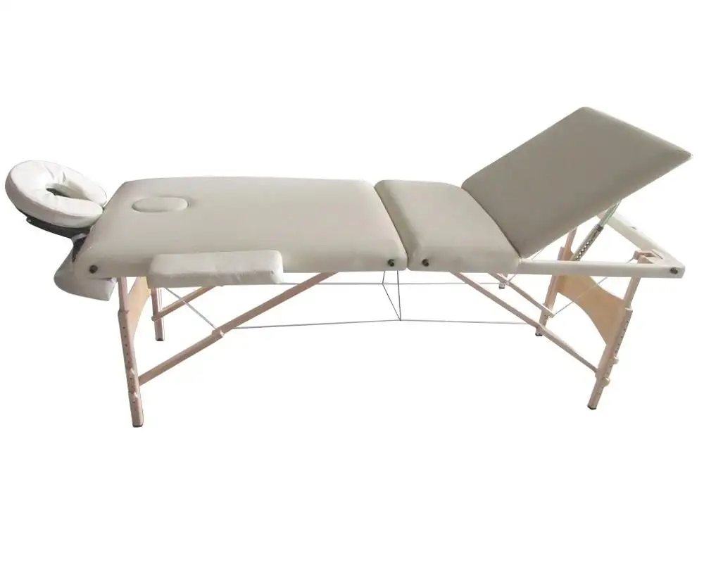 Mesa de masaje plegable portátil de 3 secciones de madera cama de tatuaje de SPA Facial