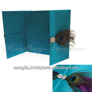 Làm bằng tay đẹp Teal gatefold Peacock lời mời đám cưới Túi thư mục trang trí đám cưới thanh lịch - Product Image 2