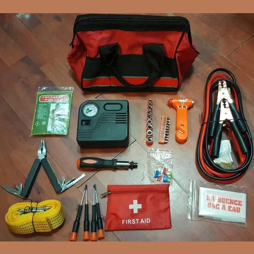 Amazon BestSeller di Primo Soccorso Kit Per Auto di Sicurezza Di Emergenza Kit Strada Assistente Strumenti, Strumento Di Emergenza Auto Kit Con Compressore D'aria