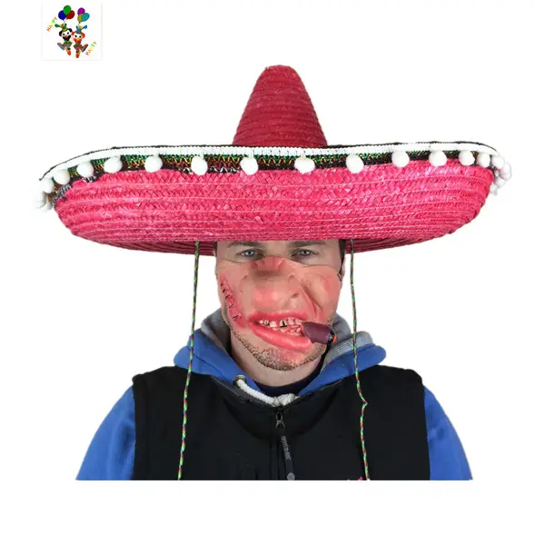 Gringo-Sombrero grande de paja, Sombrero de paja mexicana, Color rosa, HPC-2633