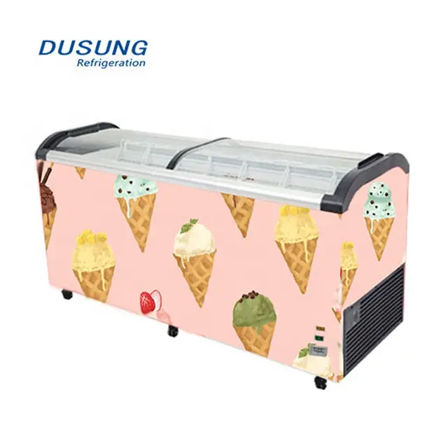 Tùy chỉnh thương mại Ice Cream hiển thị thẳng đứng cửa kính Tủ lạnh ngực Tủ đông lạnh Thiết bị làm lạnh