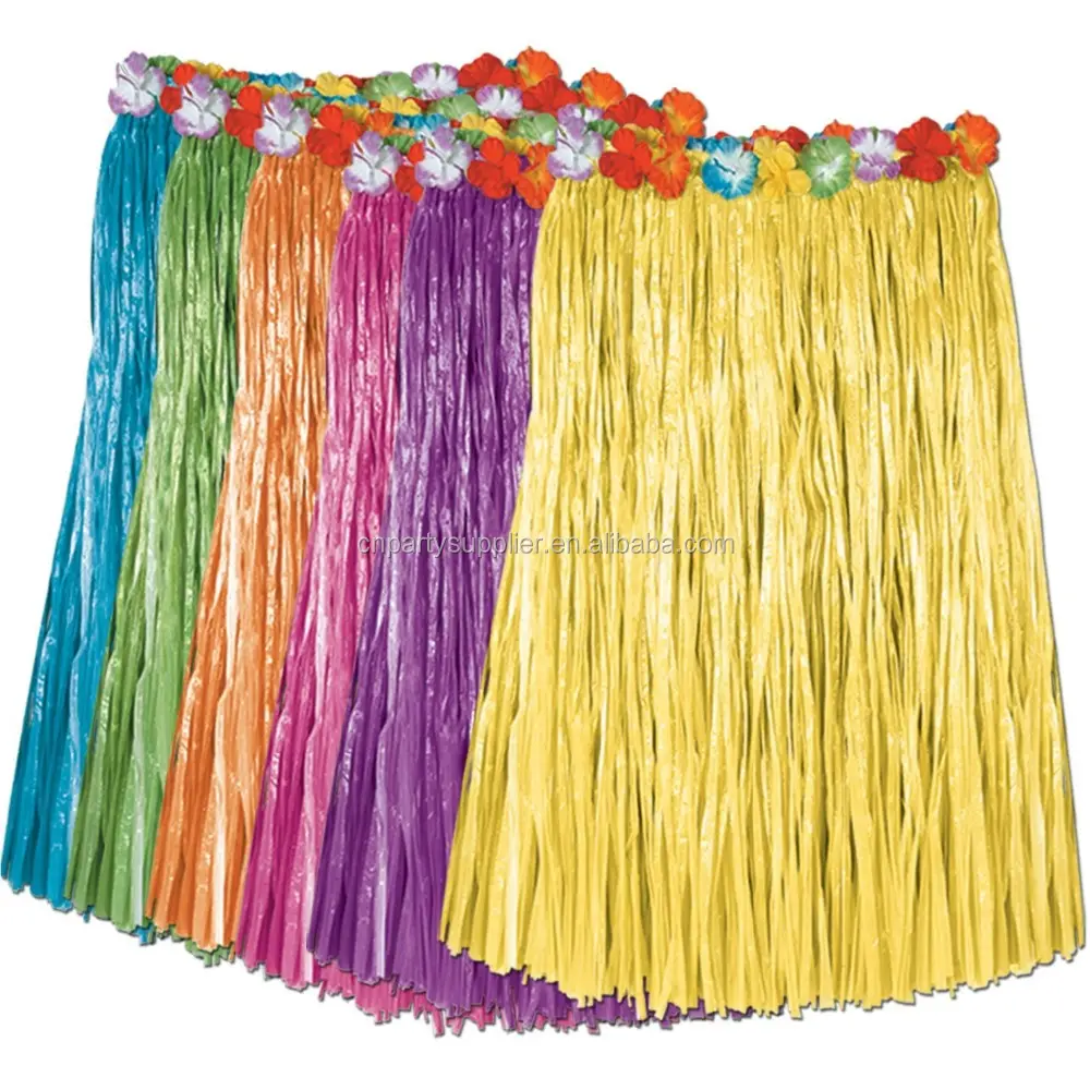 Vestido de varios colores, falda hawaiana amarilla, Hula, decoración para fiestas, suministros de recuerdo, falda de rafia, falda de hierba Sexy para mujer