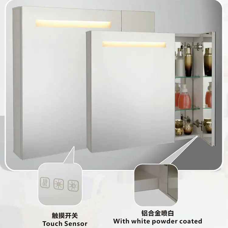 Biaodi Di Alta Qualità Singola Porta di Alluminio LED Armadietto Specchio del Bagno