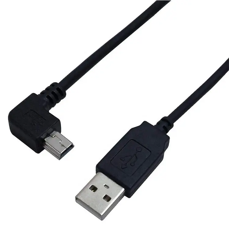 Mini Cable USB negro de ángulo recto A USB B, venta al por mayor, muestra gratis, venta al por mayor