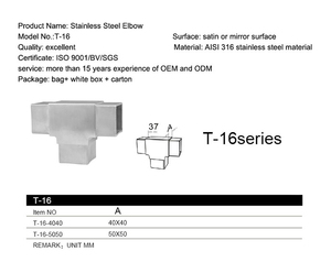 Stainless Steel Handrail Elbow 3 <strong>Way</strong> <strong>Square</strong> Tube Connectors - Product Image 4