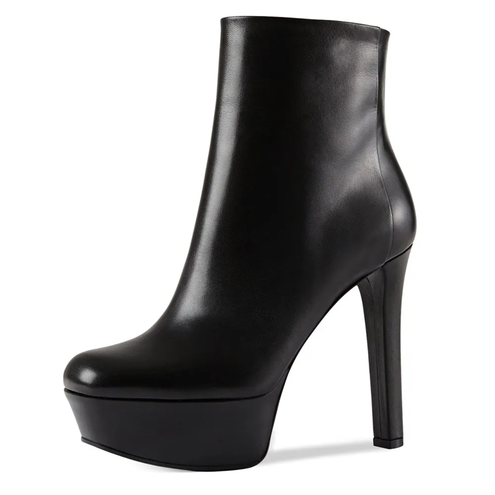 Botas cortas con plataforma para mujer, botines de tacón alto, color negro