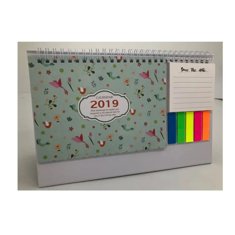 Custom Logo Chinese Diy 2019 2020 Standard Stand Desk Calendar Planner For Office Table Design With Notepad And Label Sticker