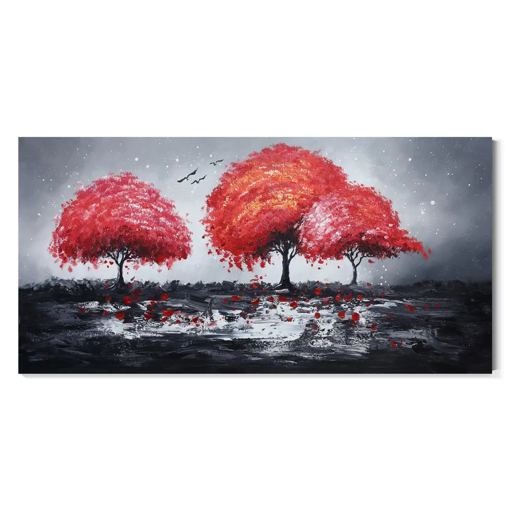 Peinture à l'huile sur toile de paysage d'automne, paysage d'arbre rouge, impression
