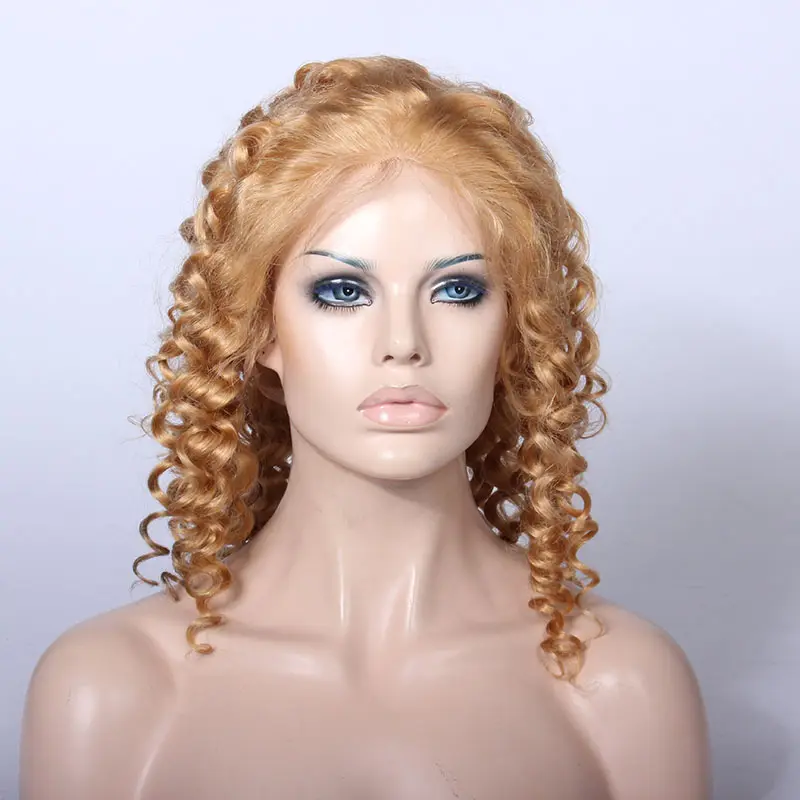 Peruca de cabelo humano brasileiro, morango loiro 27 # virgem cabelo humano sprial cabelo encaracolado cheio