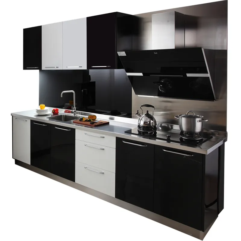 Armarios de cocina inteligentes, modernos, laca, color blanco y negro, muebles de cocina italianos