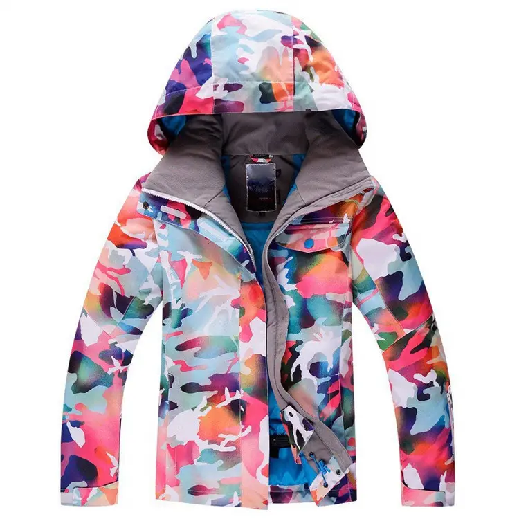 Roupas de esqui femininas, coloridas estampadas, quente, esqui, snowboard, conjunto de jaqueta e calças
