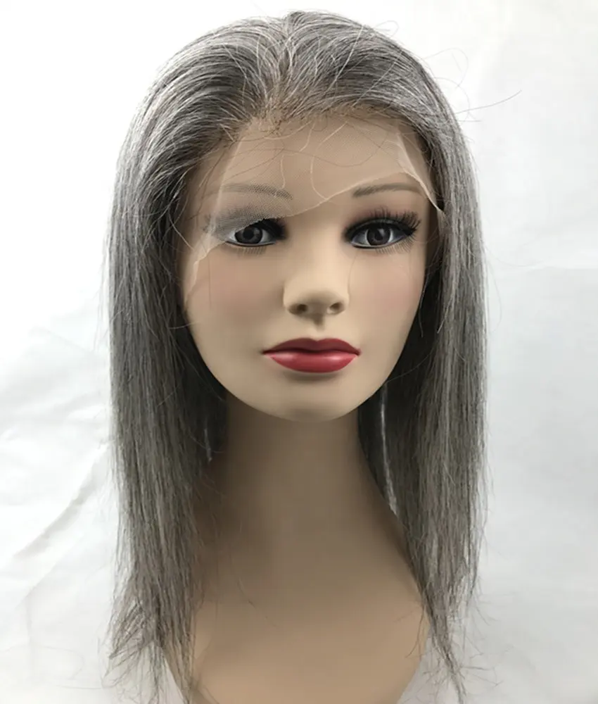 Hot Sale Custom Tailored Cuticle Aligned 16inch Chinese Virgin Human Hair Grey Color Full lace Wigs with Baby Hair