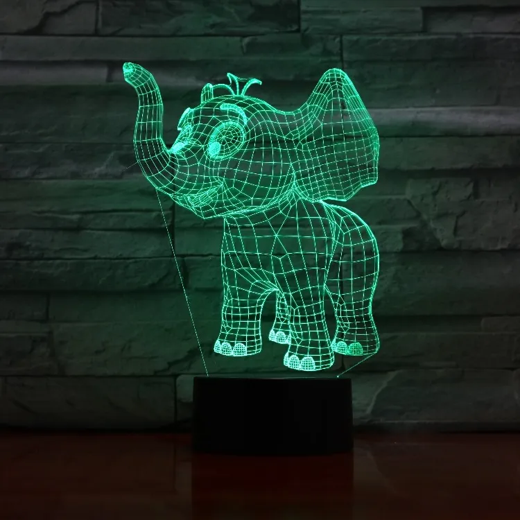 Lâmpada led de elefante 3d para presente, lâmpada de ilusão óptica led