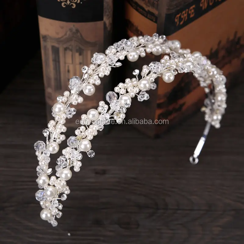 Pearl princess tiara wedding crystal headband bridal hair jewelry