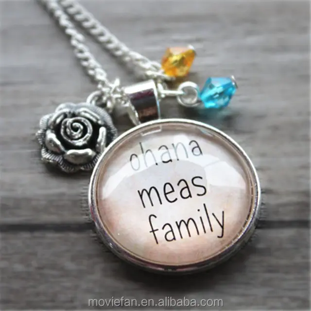 Ожерелье Ohana означает семейное ожерелье «Лило Стич» серебряного цвета, кристаллы, для женщин или девушек