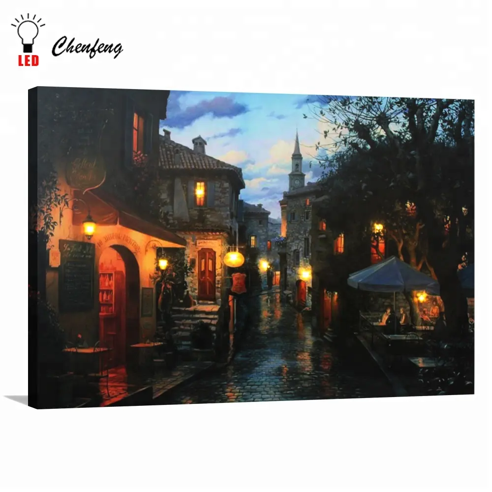LED wall Picture city night oil painting on canvas decor printing art with led light for home decorative factory price