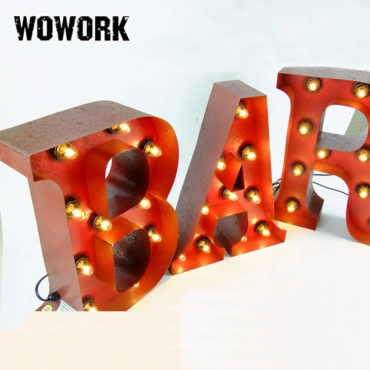2024 WOWORK toptan açık fiş işletilen Vintage bar dekorasyon için led metal rustik kanal ampuller aydınlatma harfler