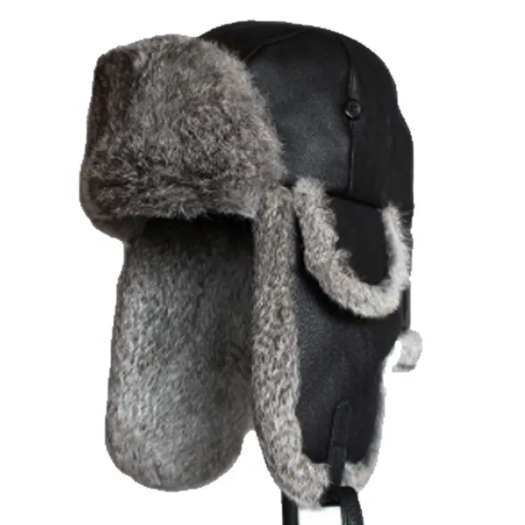 2019 guangzhou Russian style funny winter leather trapper hat warm for men Custom logo mens winter hat with fur wholesale