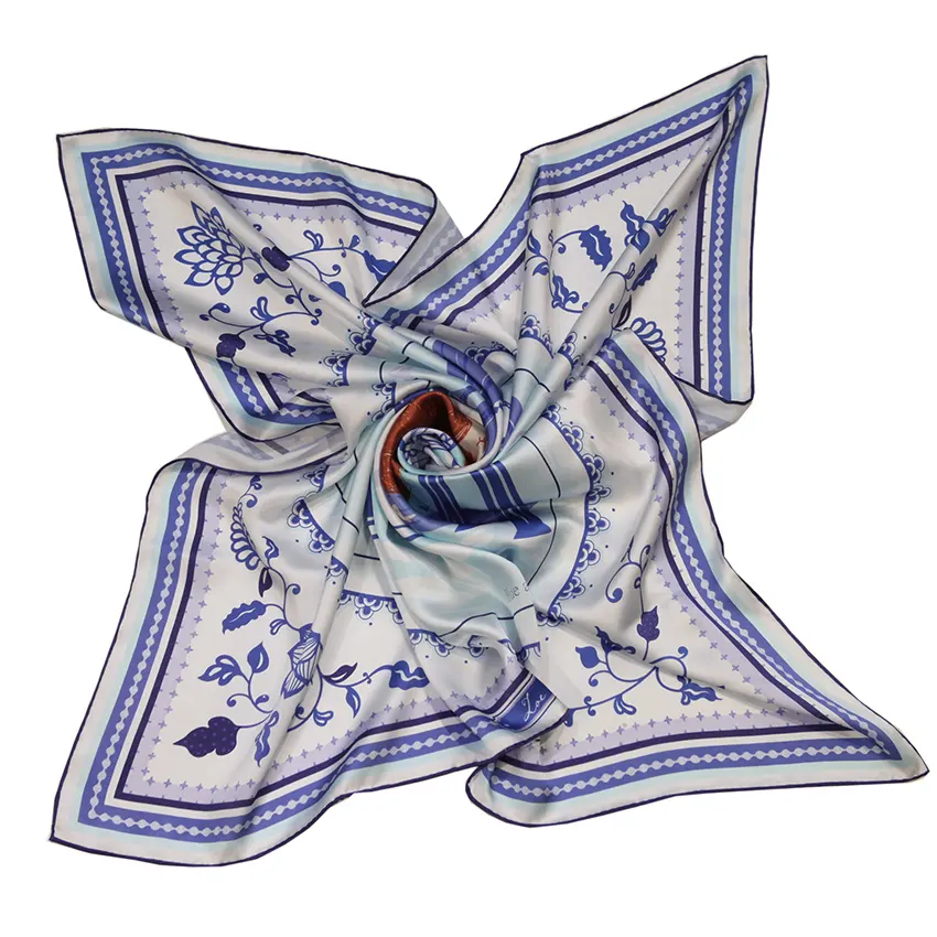 Wholesale Graceful 90x90 Custom Silk Handkerchief Screen Printed Silk Twill Pocket Scarf