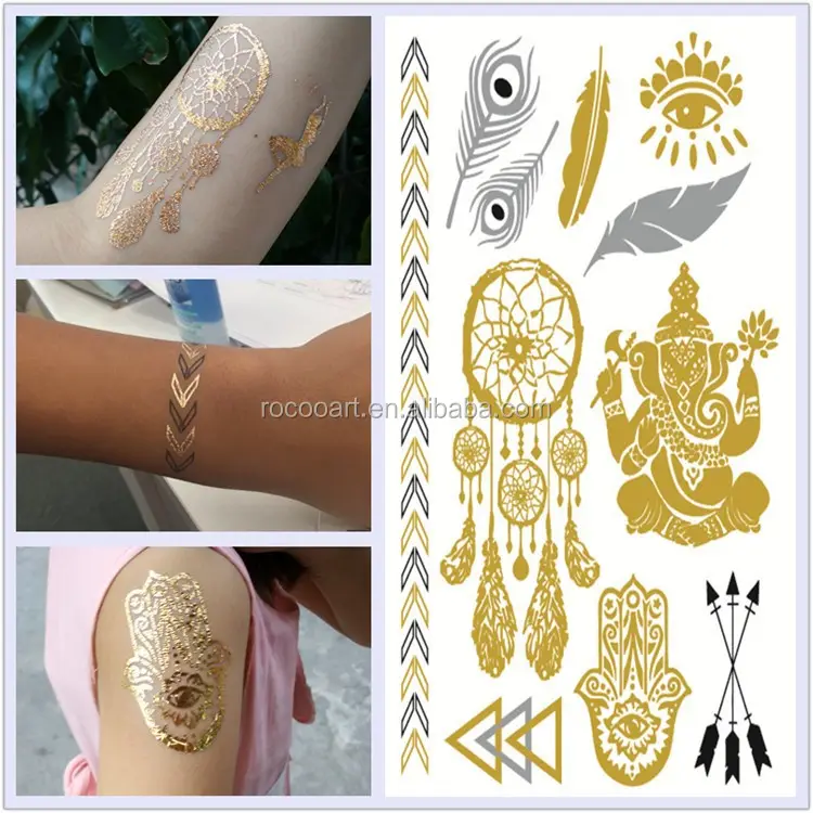 VT331/Beautiful Bracelet feather mayan eyes tattoo design metallic temporary jewelry tattoo