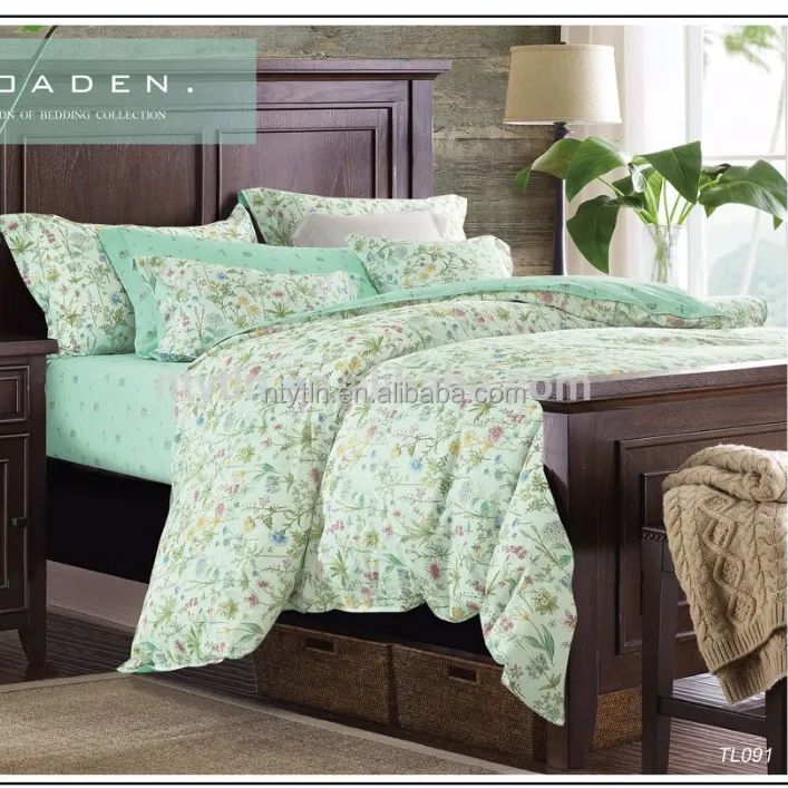 Sfondo verde fiore di stampa a doppio formato 6 pcs letto set duvet set di copertura con corrispondenza cuscino