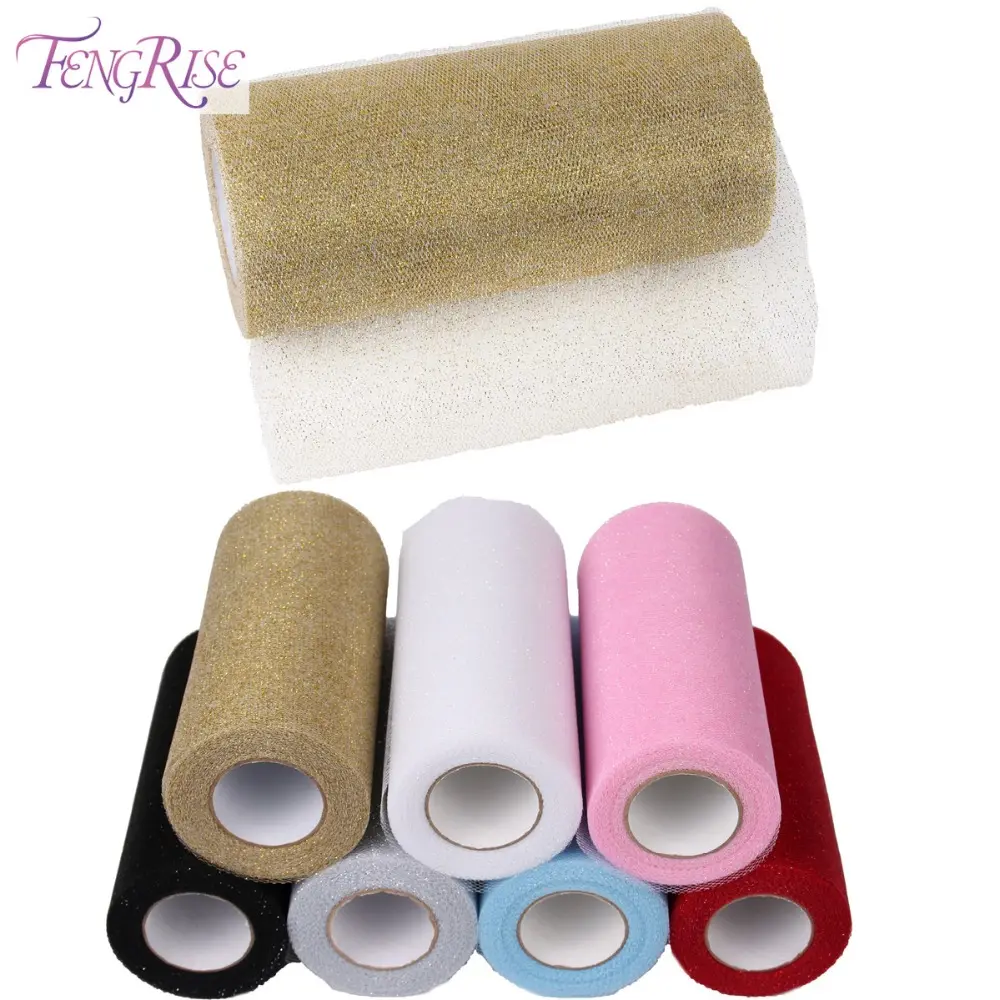 FENGRISE 15 cm 25 Metri Rotoli di Tessuto di Pizzo FAI DA TE Capretti Pannello Esterno del Tutu Abbigliamento Maglia Della Maglia Accessori di Cucito Glitter Shimmering Tulle rotolo