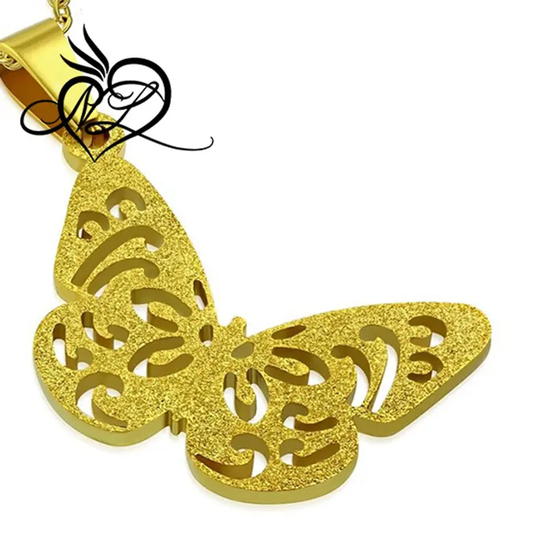 Acero inoxidable dorado filigrana mariposa colgante