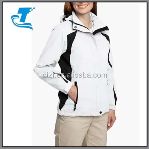 2014 Hot Sell White Women Windproof Jacket with Hoody