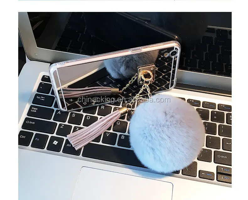 Caldo Pompon di Caso Per il iPhone 6 6S 7 8 Più di X Palla di Pelo di Coniglio Nappe Girly Donna Del Telefono Dello Specchio per il caso di iPhone 8 8 Più di X 11 Pro