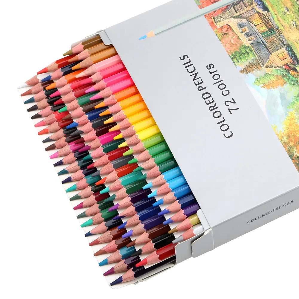 Crayons de couleur en bois de peuplier naturel pour enfants, 72 crayons de couleur avec boîte en papier/