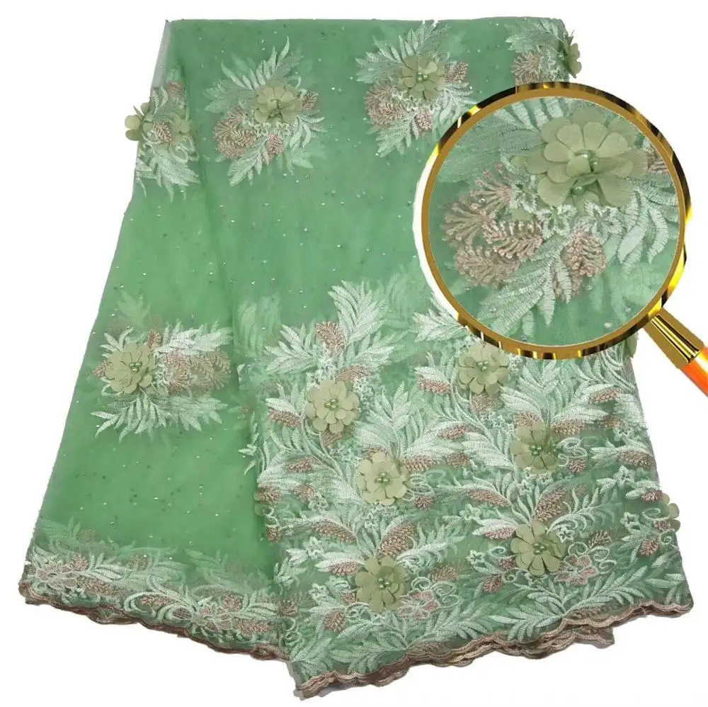 Yüksek kaliteli nijeryalı 3D düğün dantel kumaş yeşil son afrika danteller 2018 fransız Net dantel elbise J080 için payetli kumaş