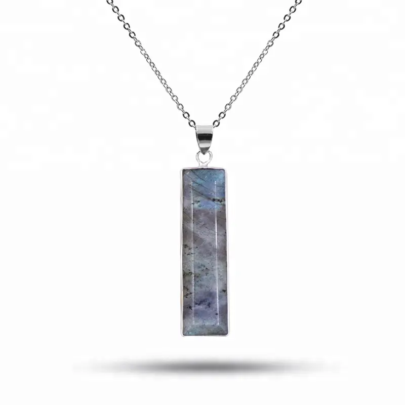 Personalizzato Labradorite Lunetta Pendente Della Collana per Gli Uomini Desiderio Fornitore Bar Rettangolo degli uomini Collane Dei Monili Dei Pendenti