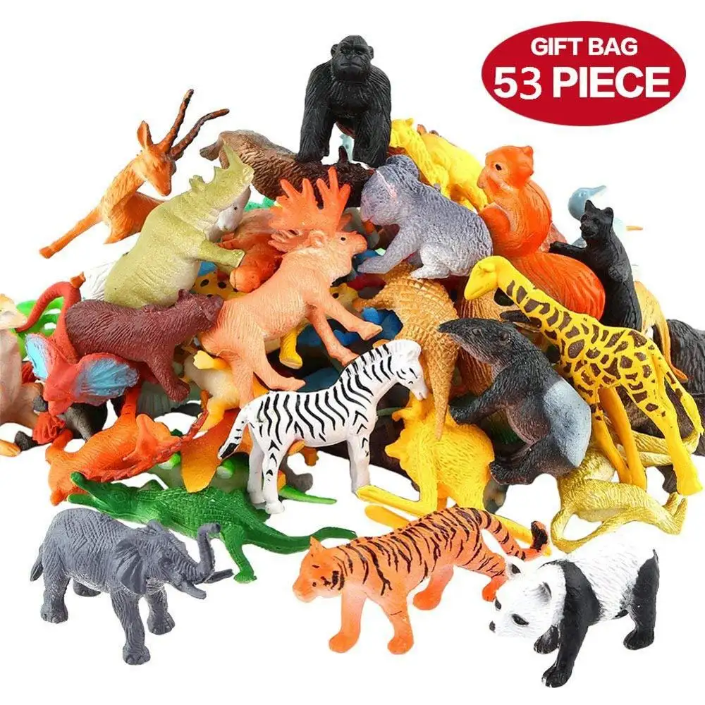 البرية واقعية الفينيل البلاستيك الحيوان التعلم الطرف تفضل اللعب الحيوانات الشكل 53 قطعة صغيرة حيوانات الغابة مجموعة ألعاب