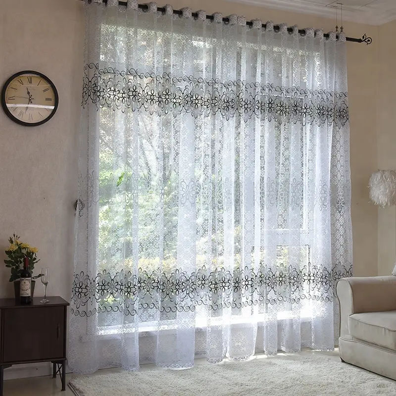 País barato estilo Floral impreso cortina de paneles Voile para balcón ventana al por mayor de lujo