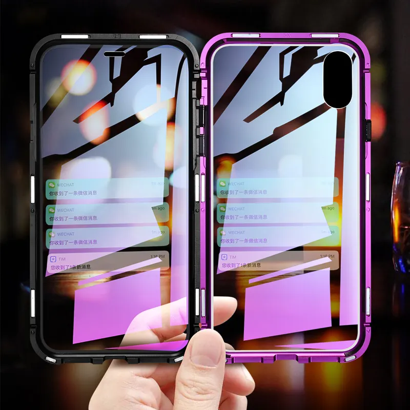 For iPhone 11 12 13 Pro Max X Xr Xs Max Double sided tempered glass Full Protection Bumper Case Magnetic Adsorption Phone Case