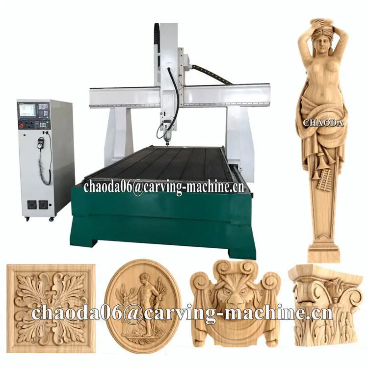 Linyi Chaoda Internacional Tecnologia 3D 4D 5D 4 Eixo Rotativo CNC Escultura Em Madeira Router CNC, Escultura 4 Eixo CNC