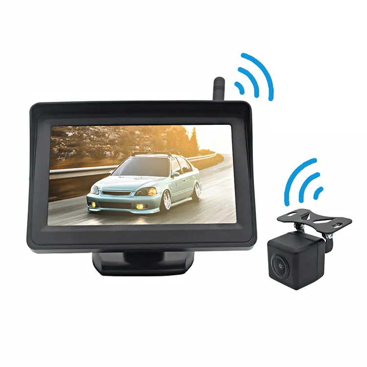 Monitor automotivo de 4.3 polegadas, câmera traseira sem fio para carro, sistema de reversão