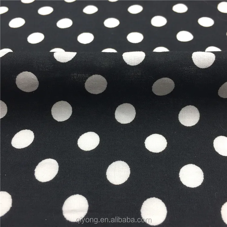 Pontos de tecido liso impressos, populares, branco e preto, bolinha, 100% algodão, poplin, tecido para vestido de verão, camisa