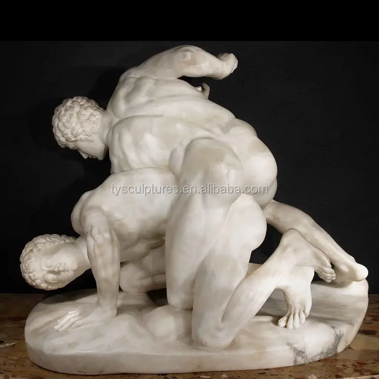 Estátua humana moderna de pedra, sexy, escultura masculina nude, duas nude, estátua de luta